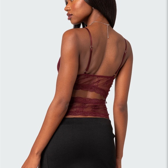 SOLD lace cut out tank top size XSMALL, burgundy color - Picture 4 of 4